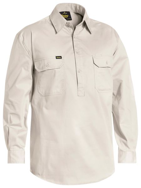 BISLEY Closed Front Cotton Light Weight Drill Shirt - Long Sleeve BSC6820